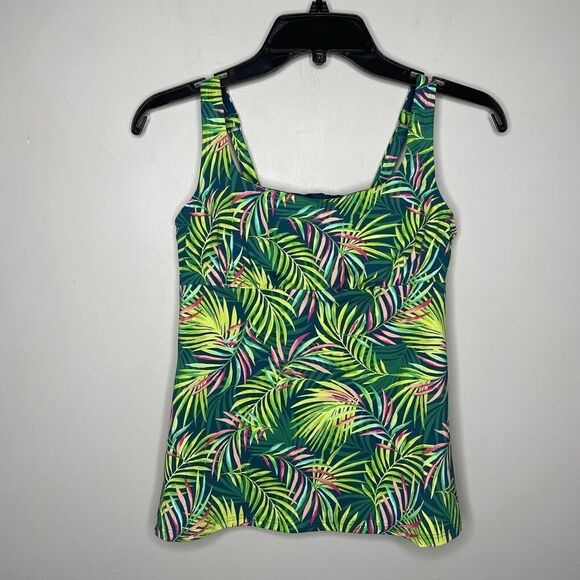 LANDS END Tankini Top Womens 2 Square Neck NEW Baltic Teal Multi Palm Underwire - Picture 1 of 7